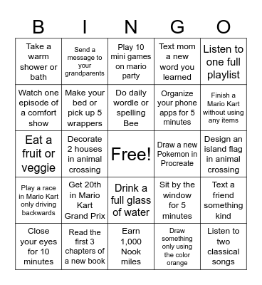 Sick Day Bingo Card