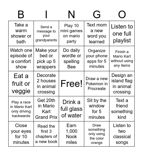 Sick Day Bingo Card