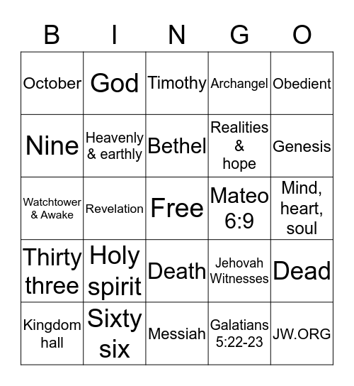 Family Worship Bingo Card