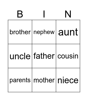 family Bingo Card