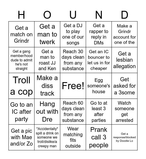 WOOF WOOF MF Bingo Card