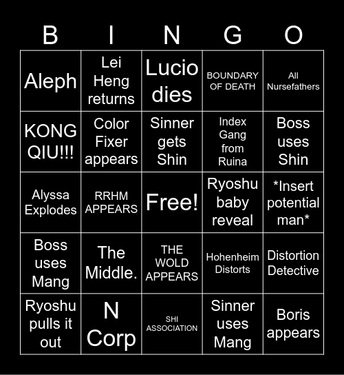 CANTO 9 BINGO Card
