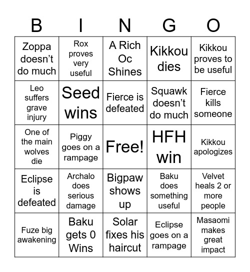 Sonic S3 Bingo Card