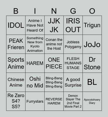 Stage Reveal Bingo Card