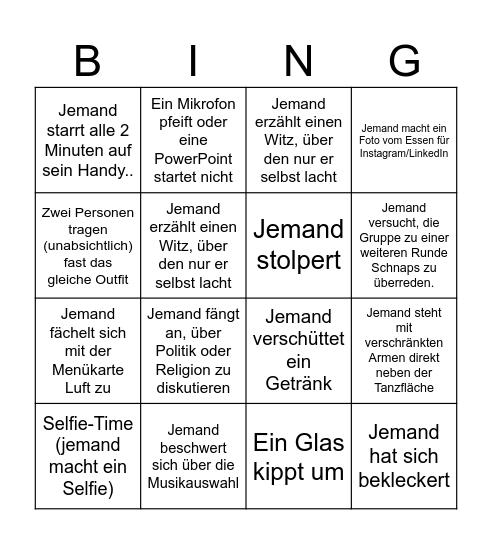 Neujahrsfeier Bingo Card