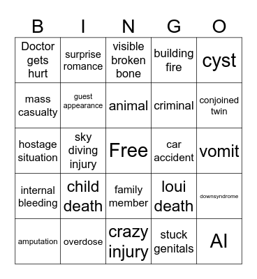 The Pitt Bingo Card