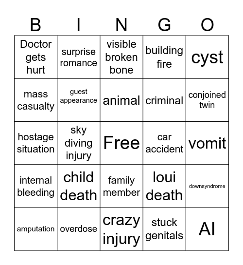 The Pitt Bingo Card