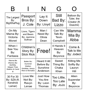 28 & On the Mic ~ Music Bingo Card