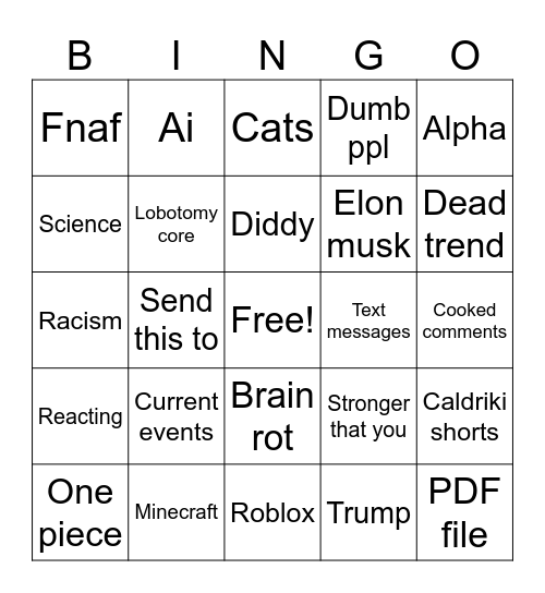 Epstein blud Bingo Card