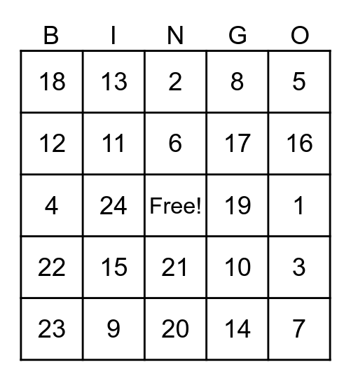 Good luck! Bingo Card