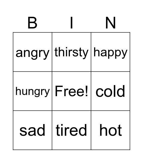 Feelings Bingo Card