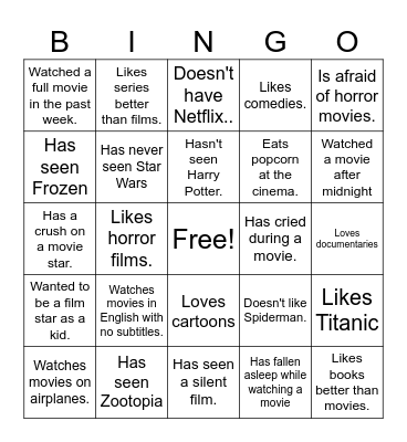 Find Someone Who- Cinema Edition! Bingo Card