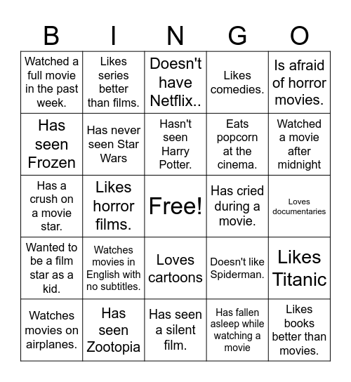 Find Someone Who- Cinema Edition! Bingo Card
