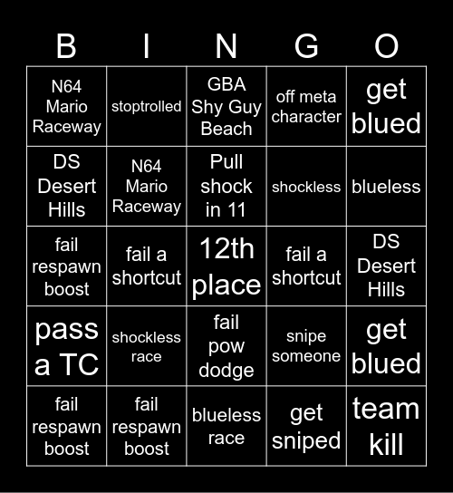 mkwii mogi bingo Card