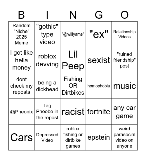 Jaiden's Repost Bingo Card