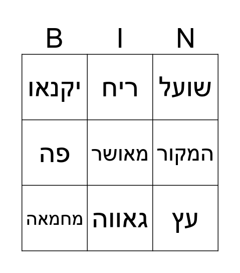 משל השועל והעורב Bingo Card