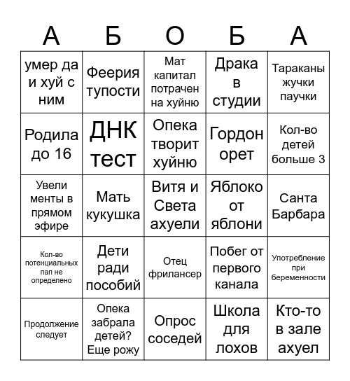 Мужское/Женское Bingo Card