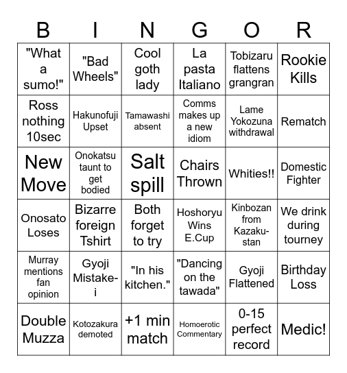 Sumo '26 Bingo Card