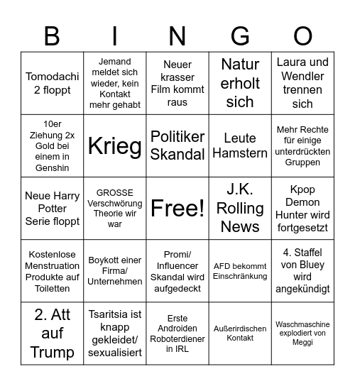 Bingo 2026 Bingo Card