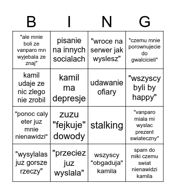 KAMILOWE BINGO Card