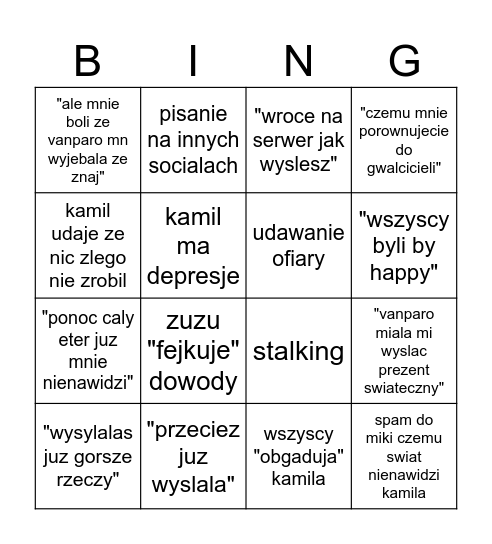 KAMILOWE BINGO Card