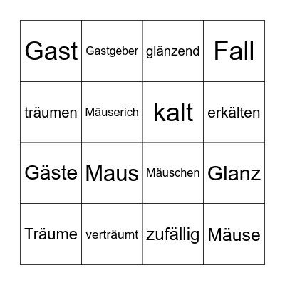 Wortbingo-Vorlage Bingo Card