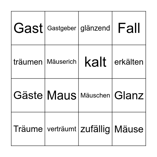 Wortbingo-Vorlage Bingo Card