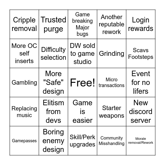 Decaying Winter bingo Card