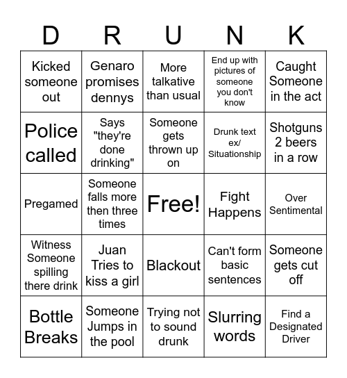 Night Of The Hangiver Bingo Card