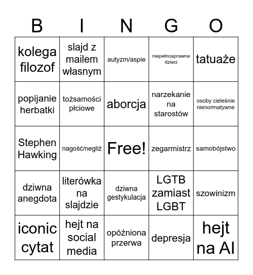 doc. dr hab. Tomasz Sahaj bingo Card