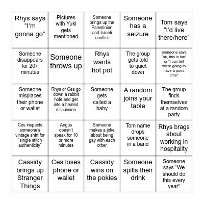 ANGUS’ BUX PARTY PUB BINGO Card