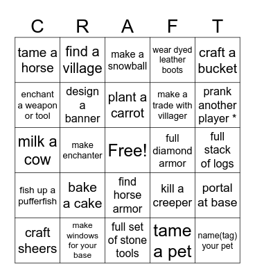 Minecraft Bingo (easy) Bingo Card