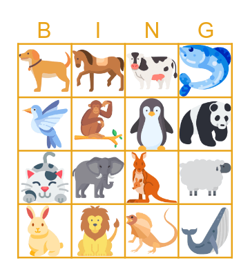 Die Tiere Bingo Card