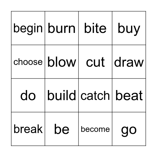 Irregular verbs Bingo Card