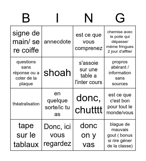 Chabirer Bingo Card