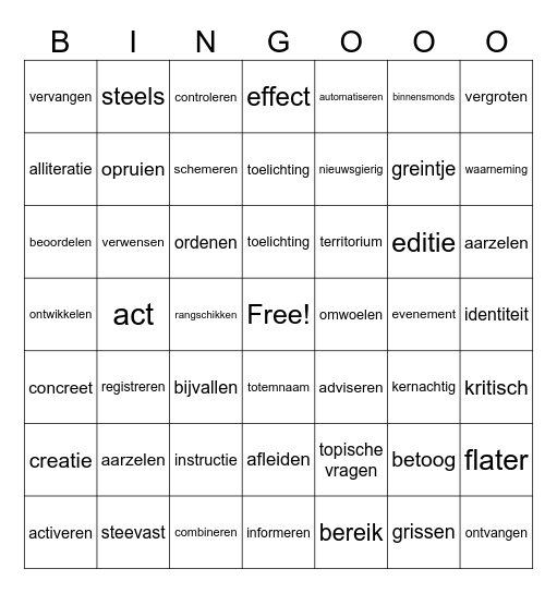 leercoaching  woordenschat Bingo Card