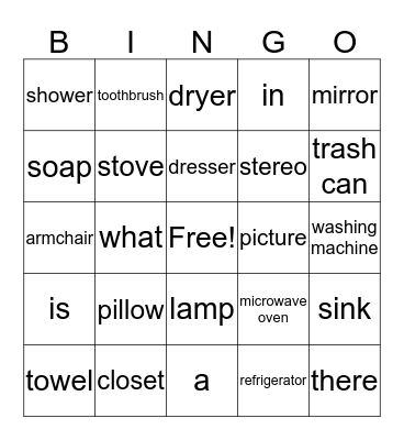 What's in the living room? Bingo Card