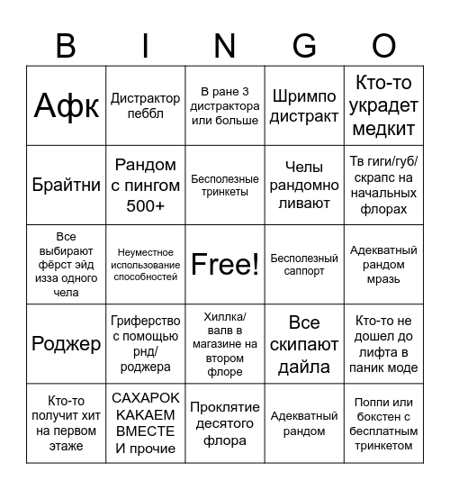 Your average матчмейкинг ран Bingo Card