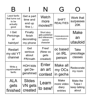 2026 Creativity BINGO Card