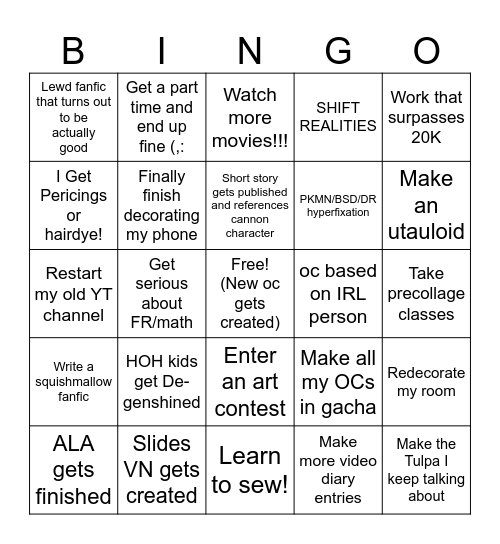 2026 Creativity BINGO Card