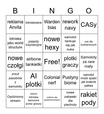 Foxhole Airborne Devstream Bingo Card