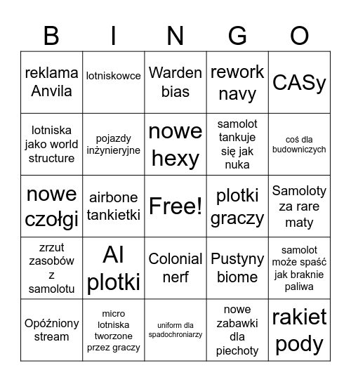 Foxhole Airborne Devstream Bingo Card