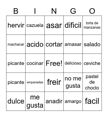 Spanish foods Bingo Card