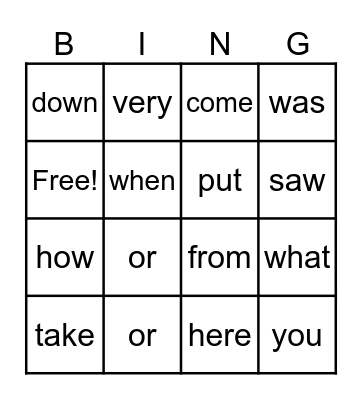 Red Word BINGO Card