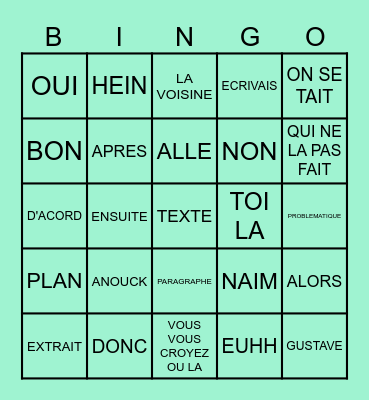 GOUTTIN Bingo Card