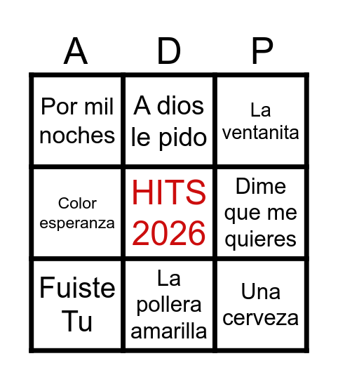 HITS 2026 Bingo Card