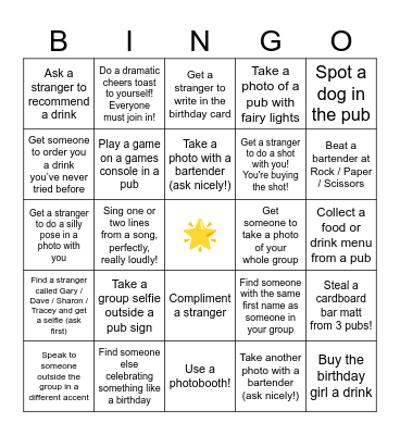 Emma's 18th Bingo Card