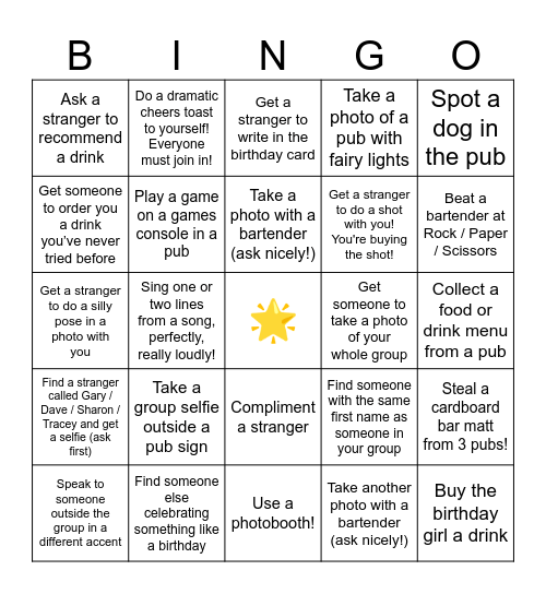 Emma's 18th Bingo Card