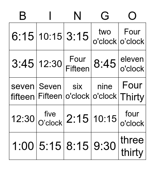 Time! Bingo Card