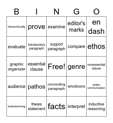 3rd Period Bingo Card